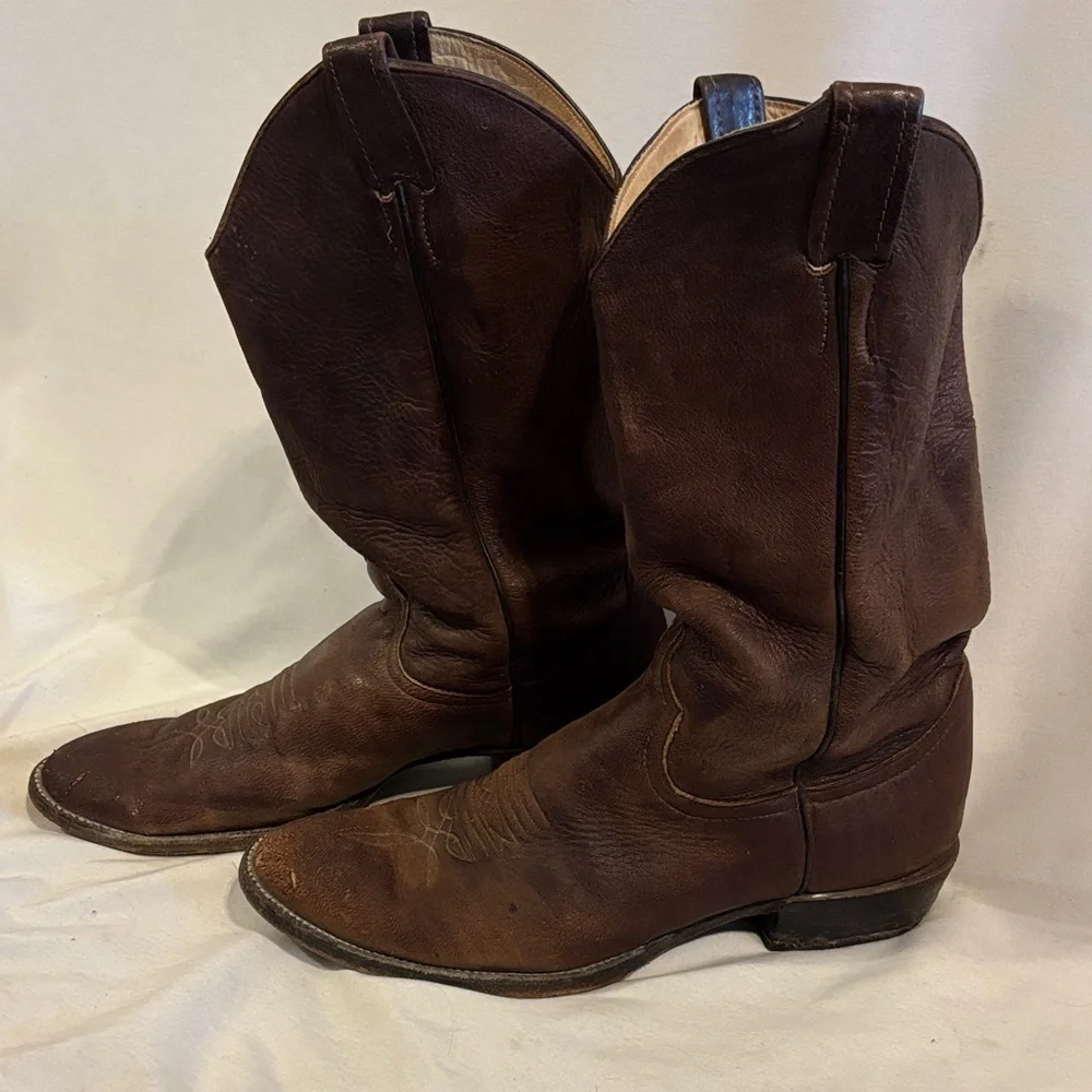 LARRY MAHAN Men Brown LEATHER COWBOY WESTERN BOOTS Size 10